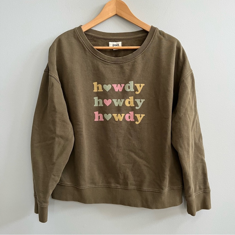 Pact Crewneck Sweatshirt 100% Organic Cotton Size Large Howdy Western Cozy
